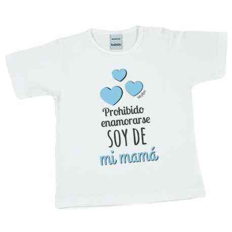 Camiseta de Bebé Prohibido enamorarse soy de mi mamá Azul - Lullaby Bebe