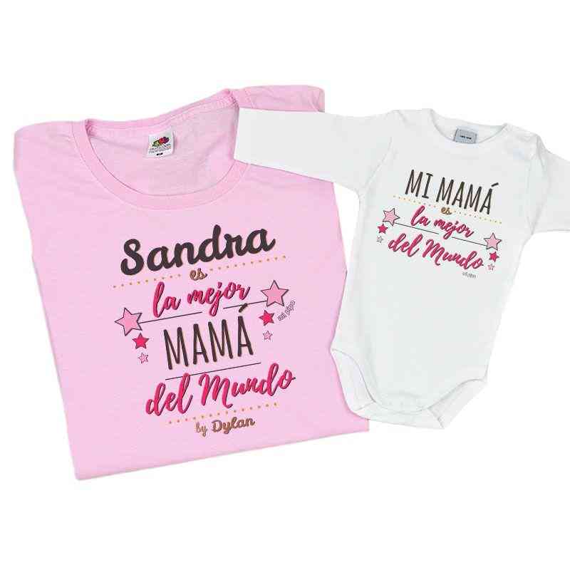 Pack Personalizado Camiseta Mamá + Body La mejor mundo - Lullaby Bebe