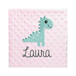 Gepersonaliseerde roze baby Dino deken met naam